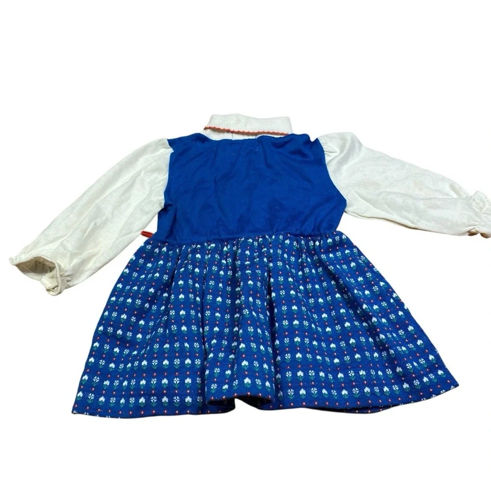 Health Tex Dress Girls Size 2T Red White‎ Blue Vintage Red Heart Folk Print